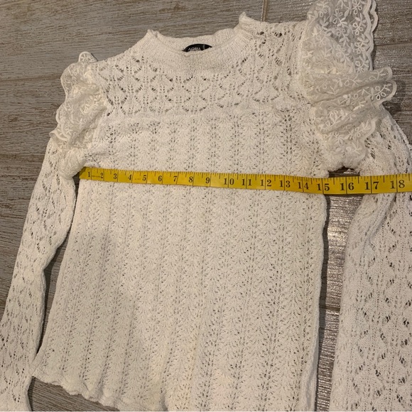 AQUA Pointelle White L/s Open Knit Pullover Sweater XS Feminine Cottegecore Lace - Picture 8 of 10
